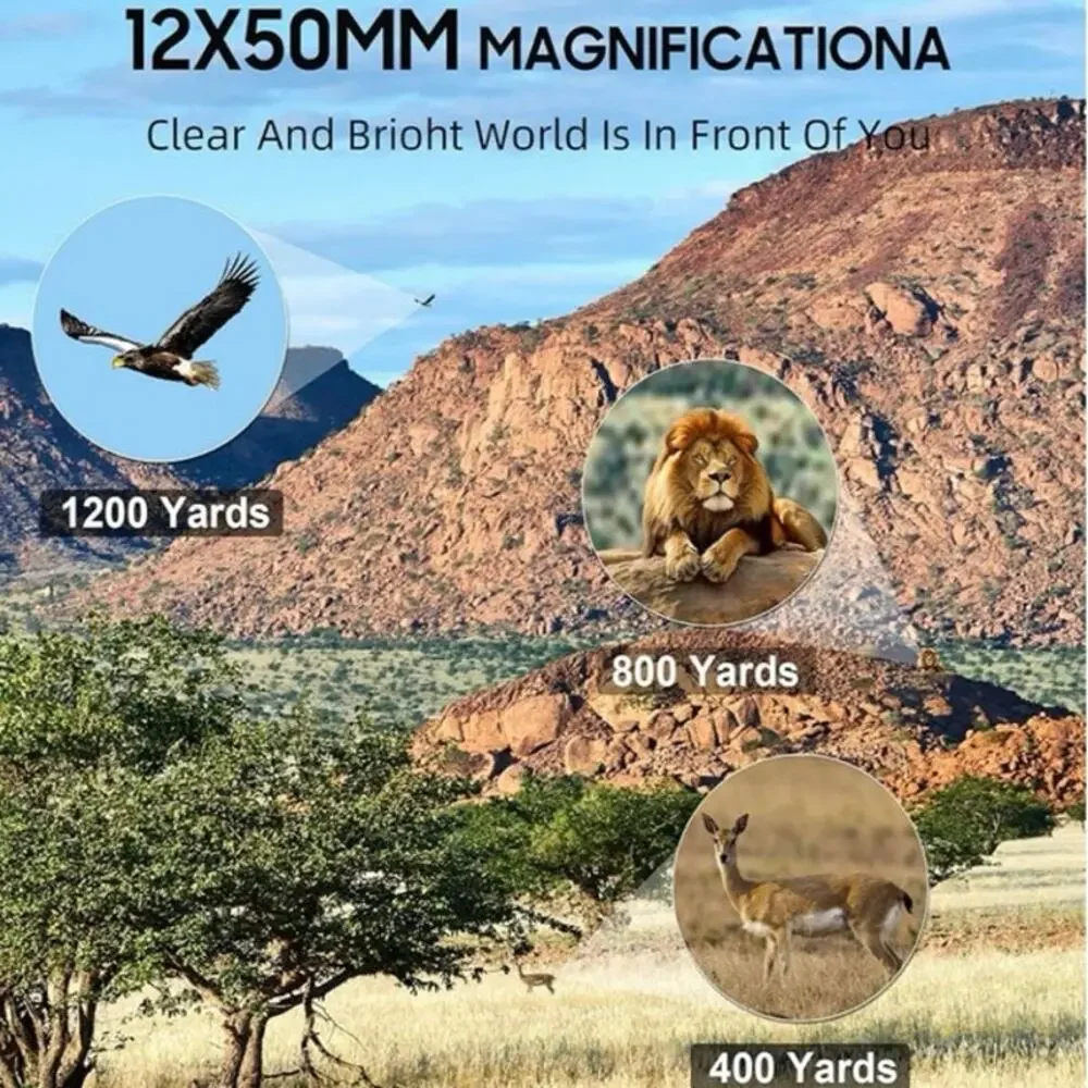 IBQ 12x50 Eagle Binoculars w/ Phone‎ Adapter Waterproof Fogproof Lightweight NEW